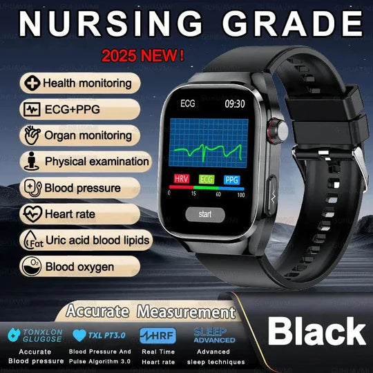 NNEOBA 2.04" AMOLED Fitness Smart Watch Black - ECG, PPG, Bluetooth, Health &amp; Activity Tracker - Allen-Fitness