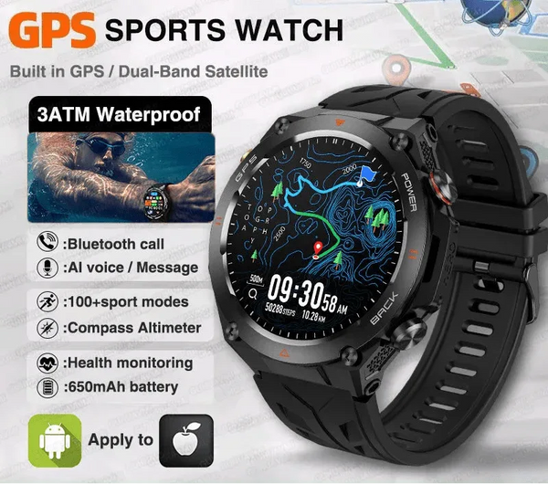 NNEOBA GPS Sports Smart Watch Black with AMOLED Display, Bluetooth Calling & Long Battery Life