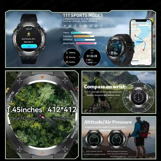 NNEOBA GPS Sports Smart Watch Black with AMOLED Display, Bluetooth Calling &amp; Long Battery Life - Allen-Fitness