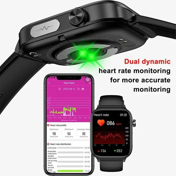 NNEOBA Medical Grade Smart Watch Black - 1.96" AMOLED, Blood Glucose & Heart Rate Monitor