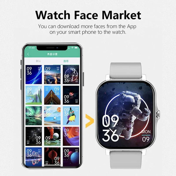 NNEOBA Smart Watch Fitness Clock Silver - 1.83" Touch Screen, Bluetooth Calling, Health Tracking - Allen-Fitness
