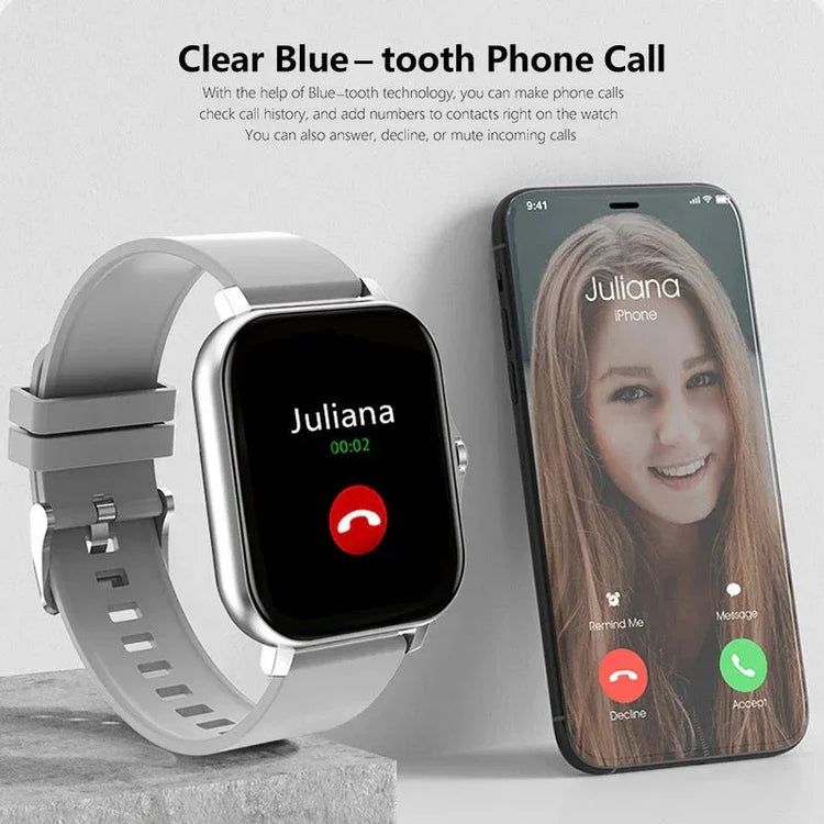 NNEOBA Smart Watch Fitness Clock Silver - 1.83" Touch Screen, Bluetooth Calling, Health Tracking - Allen-Fitness