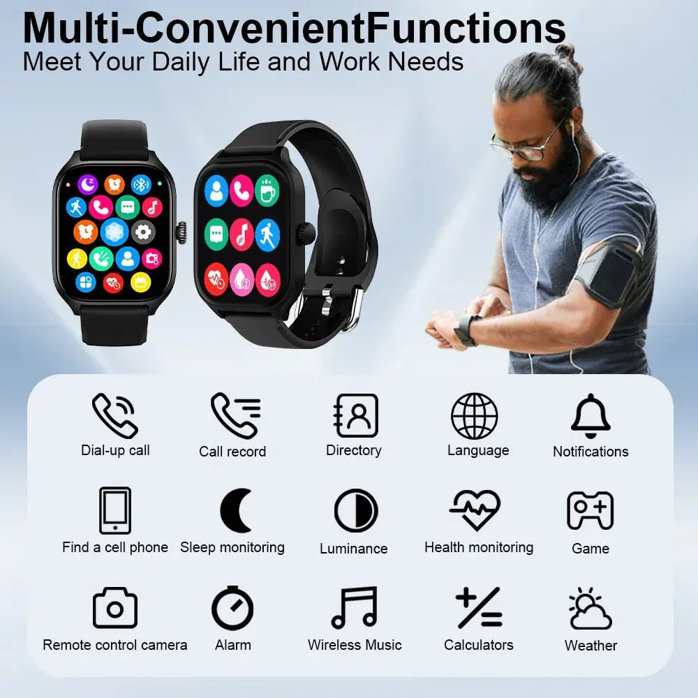 NNEOBA Smart Watch Fitness Tracker Black with Bluetooth Calling, Music Control &amp; Multi-Sport Modes - Allen-Fitness