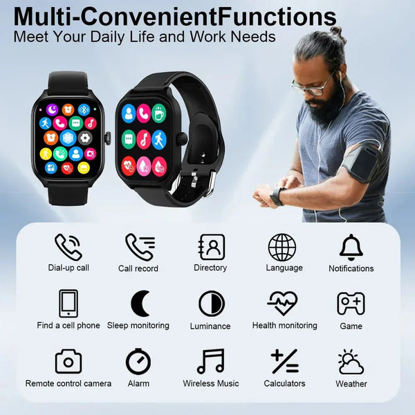 NNEOBA Smart Watch Fitness Tracker Black with Bluetooth Calling, Music Control & Multi-Sport Modes