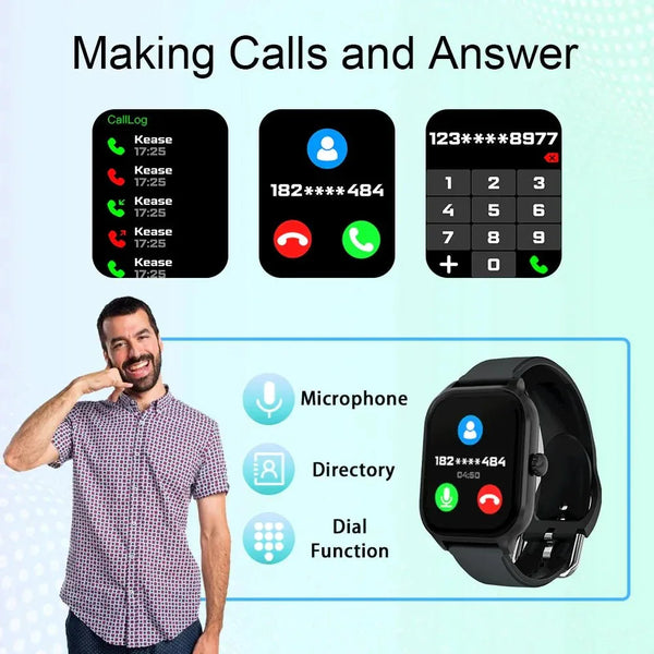 NNEOBA Smart Watch Fitness Tracker Black with Bluetooth Calling, Music Control & Multi-Sport Modes - Allen-Fitness