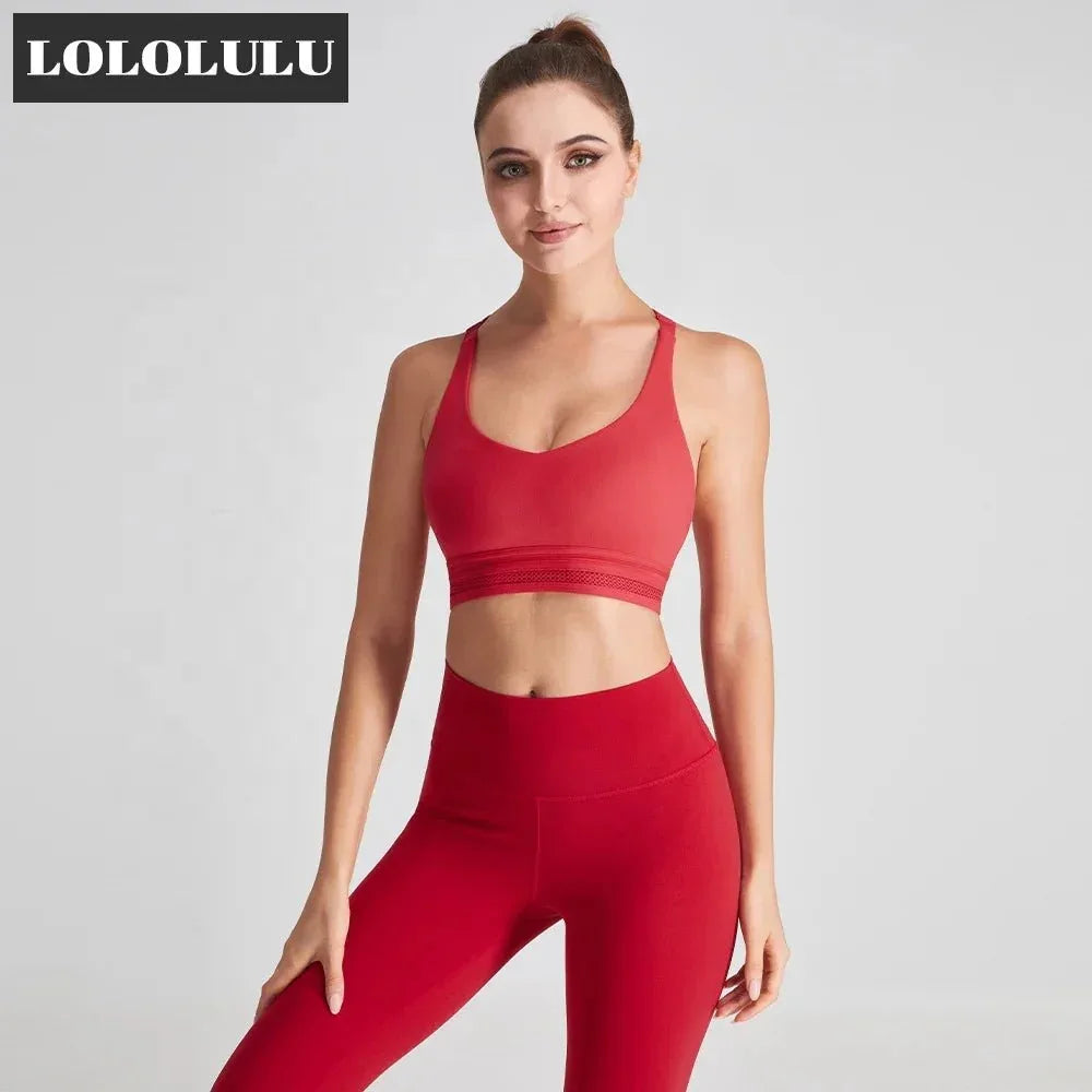 ODM Red Open Back Fitness Top Hook and Eye Closure Sports Women Yoga Bra - Allen-Fitness