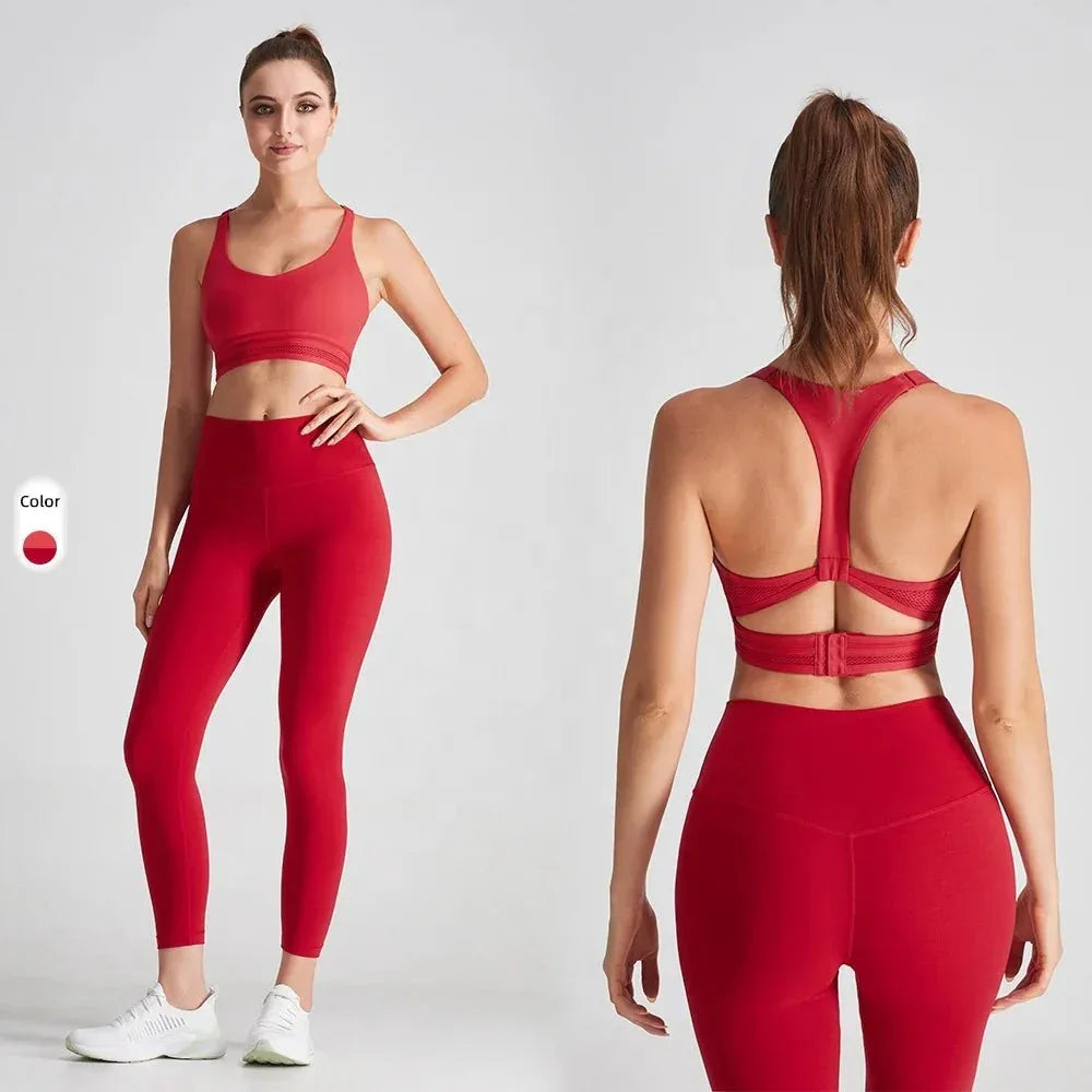 ODM Red Open Back Fitness Top Hook and Eye Closure Sports Women Yoga Bra - Allen-Fitness