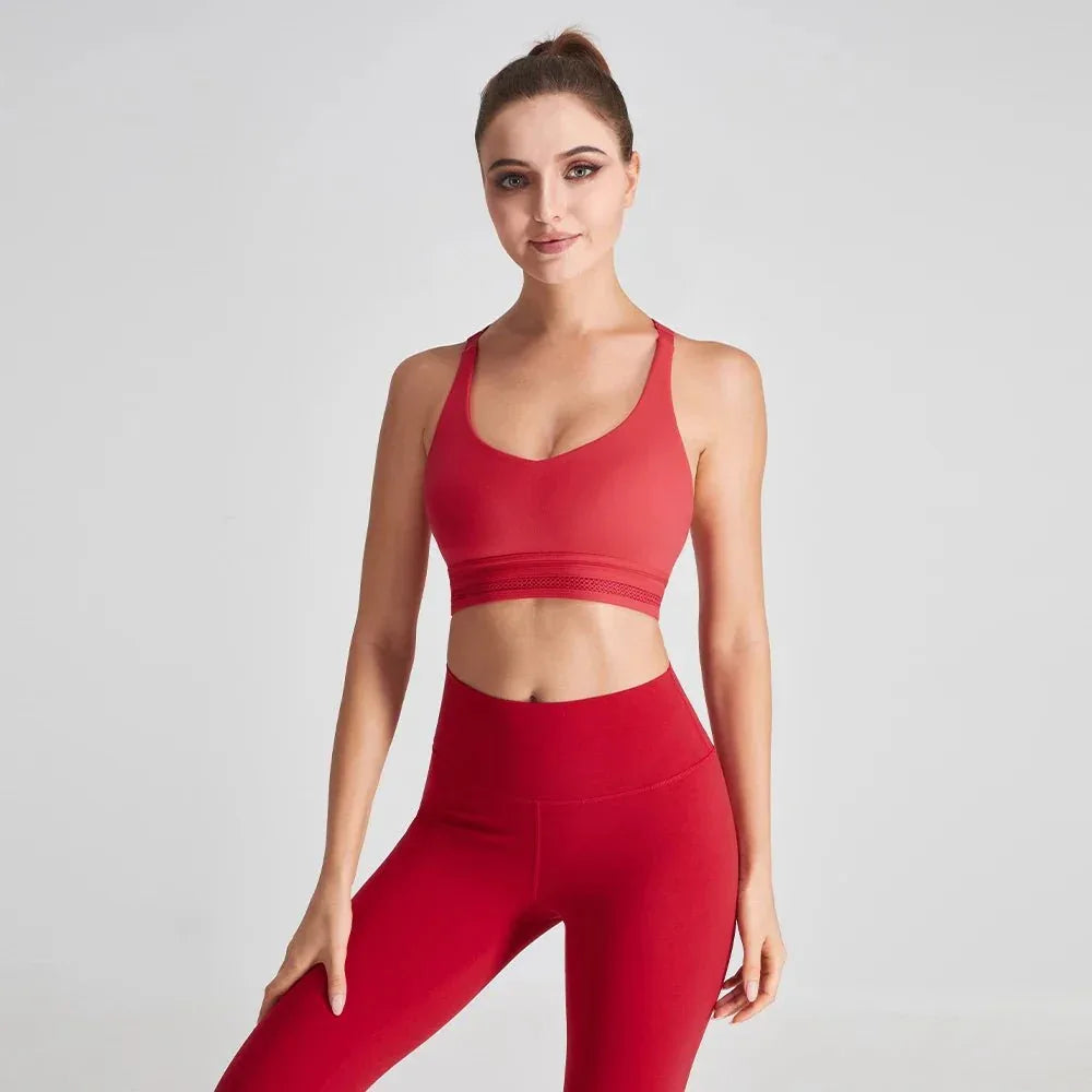 ODM Red Open Back Fitness Top Hook and Eye Closure Sports Women Yoga Bra - Allen-Fitness