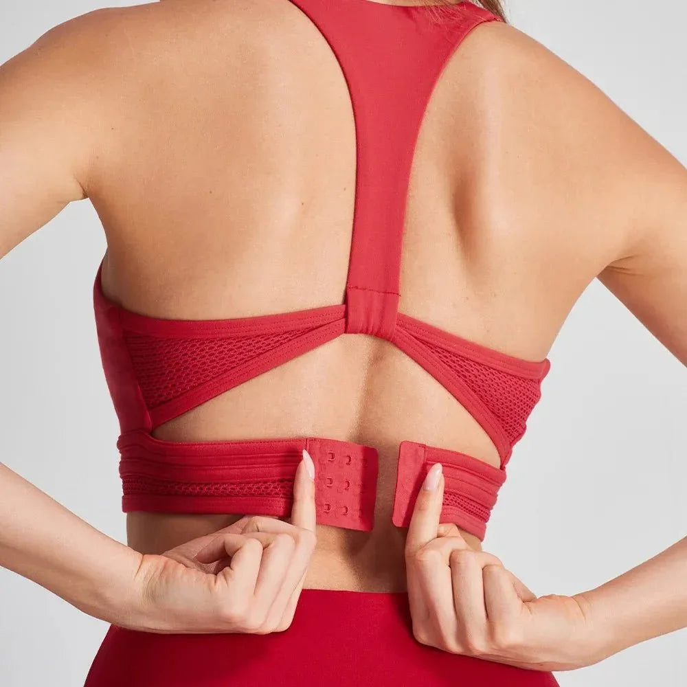 ODM Red Open Back Fitness Top Hook and Eye Closure Sports Women Yoga Bra - Allen-Fitness