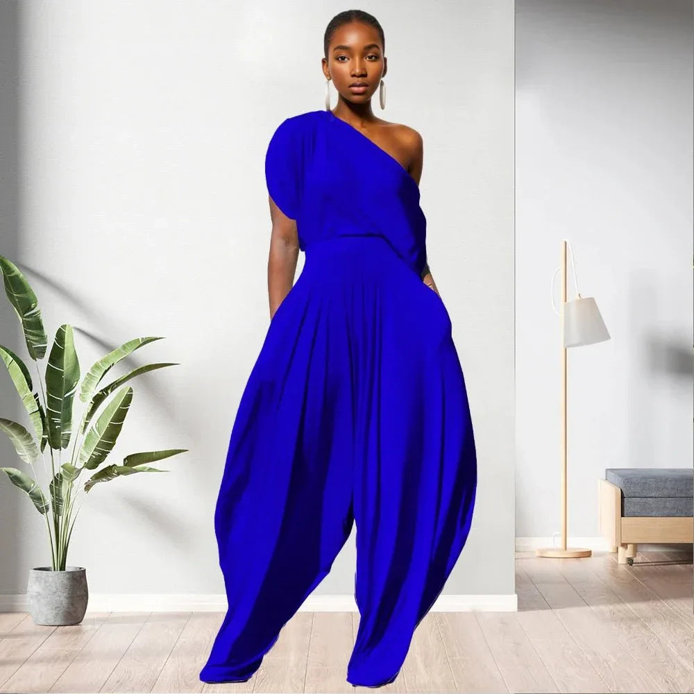 One Shoulder Top Solid Colour Women 2 Piece Pants Set - Allen-Fitness