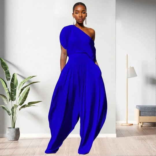 One Shoulder Top Solid Colour Women 2 Piece Pants Set - Allen-Fitness