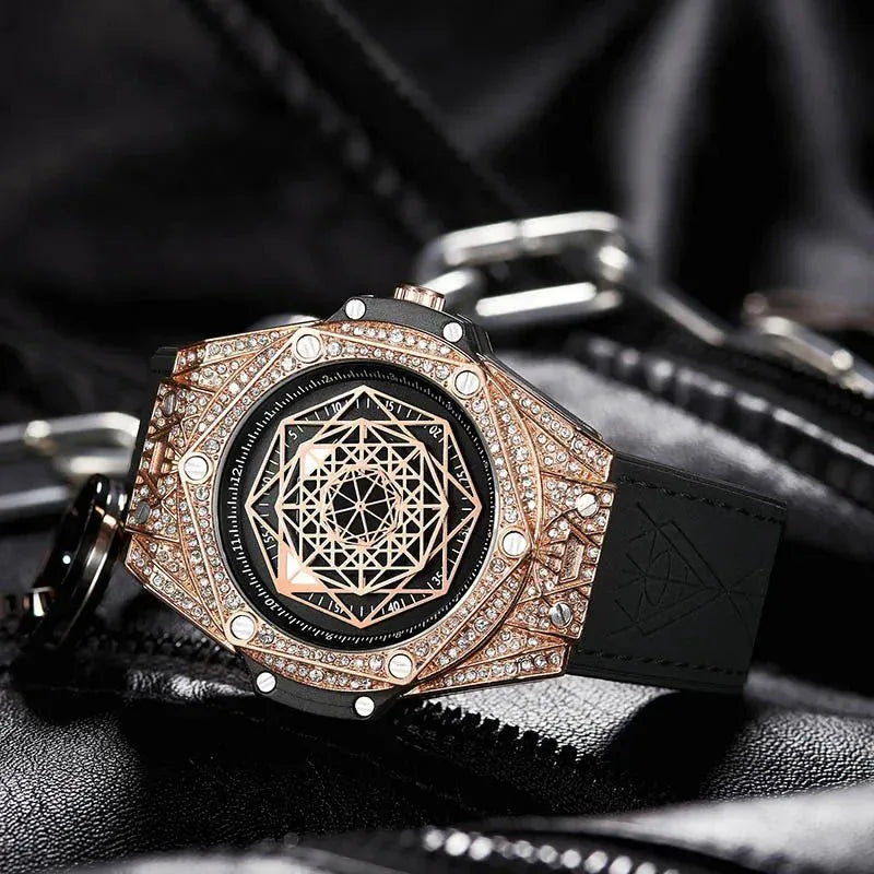 ONOLA Waterproof Sports Watch for Men - Quartz Diamond Clock with Leather Belt - Allen-Fitness