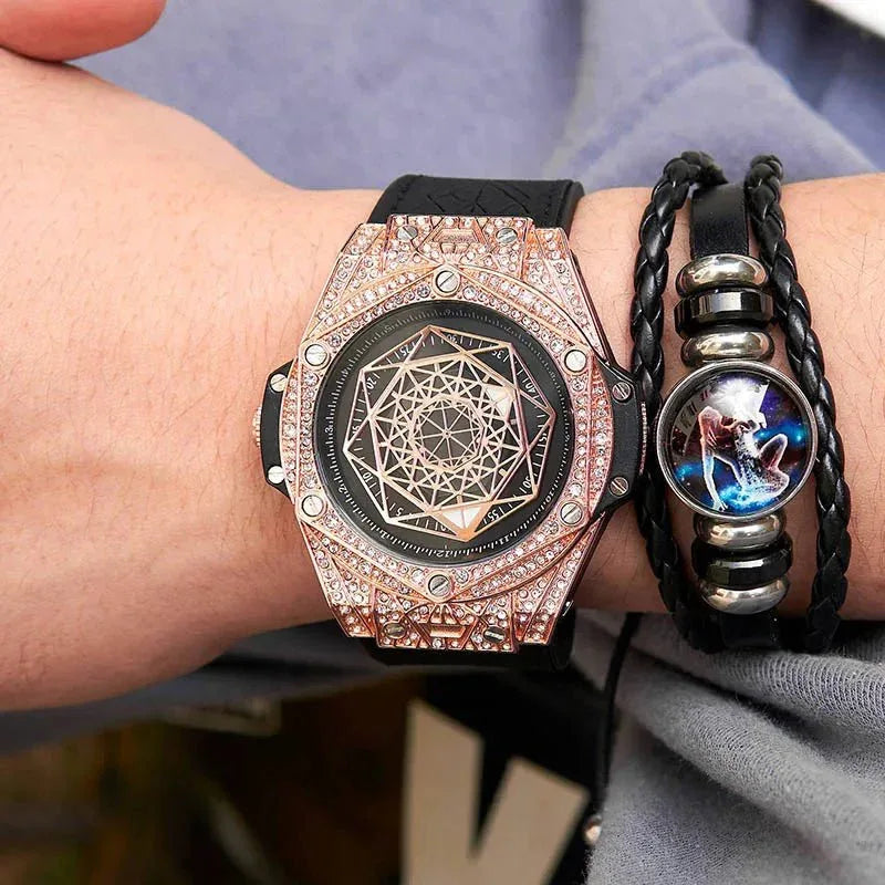 ONOLA Waterproof Sports Watch for Men - Quartz Diamond Clock with Leather Belt - Allen-Fitness