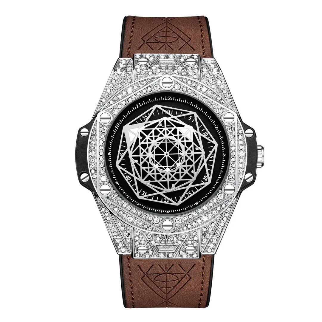ONOLA Waterproof Sports Watch for Men - Quartz Diamond Clock with Leather Belt - Allen-Fitness