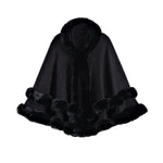 Oversized Knitted Cape Outer Shawl Artificial Fur Collar Hooded Warm Jacket - Allen-Fitness