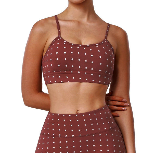 Padded Shockproof Silver-Print Polka Dot Yoga Bra, Thin Straps, High Elastic Sports Bra for Dance and Fitness - Premium Fitness & Activewear for Men & Women|UK