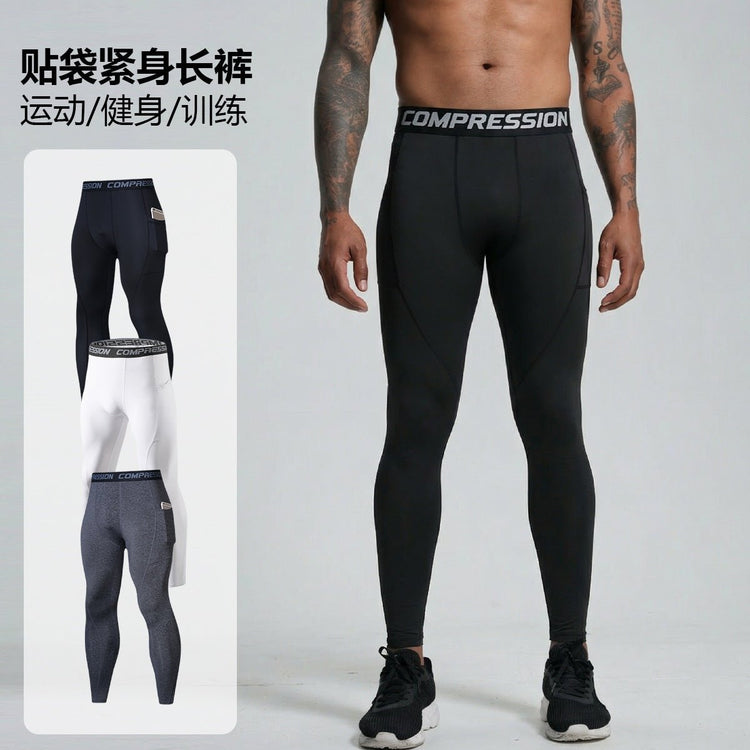 Patch Pocket Tight Pants Warm Fitness Pants Men's Quick-Drying Breathable Compression Pants Outdoor Cycling Running Leggings Sports Pants - Premium Fitness & Activewear