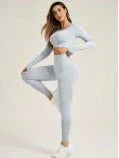 Peach Hip Super Stretch Yoga Pants Set with Cloud Blue Accent | Seamless Workout Clothes Sportswear - Allen-Fitness