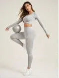 Peach Hip Super Stretch Yoga Pants Set with Cloud Blue Accent | Seamless Workout Clothes Sportswear - Allen-Fitness