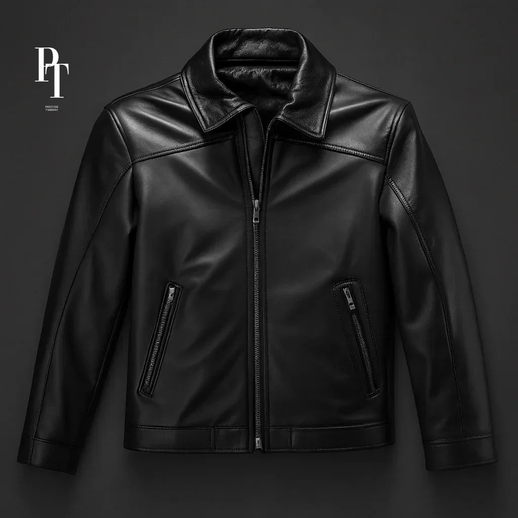 Premium Classic Black Leather Jacket For Men - Soft Sheep Leather, Durable Design, Timeless Style - Allen-Fitness