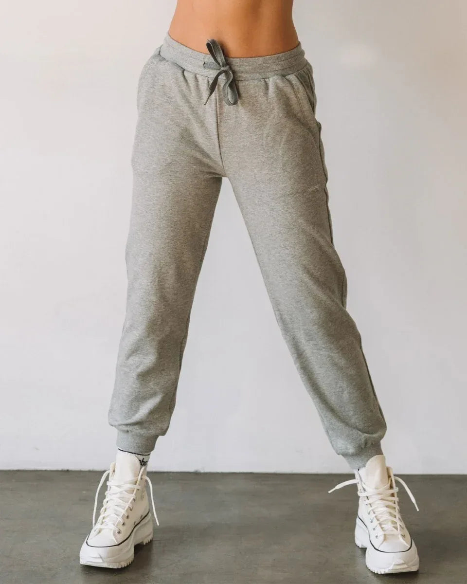 Rebody French Terry Sweatpants for Women - 7/8 Inseam, Baggy Fit, Pockets, Drawstring - Allen-Fitness