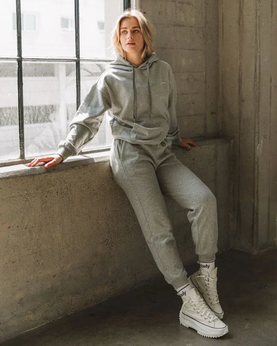 Rebody French Terry Sweatpants for Women - 7/8 Inseam, Baggy Fit, Pockets, Drawstring - Allen-Fitness