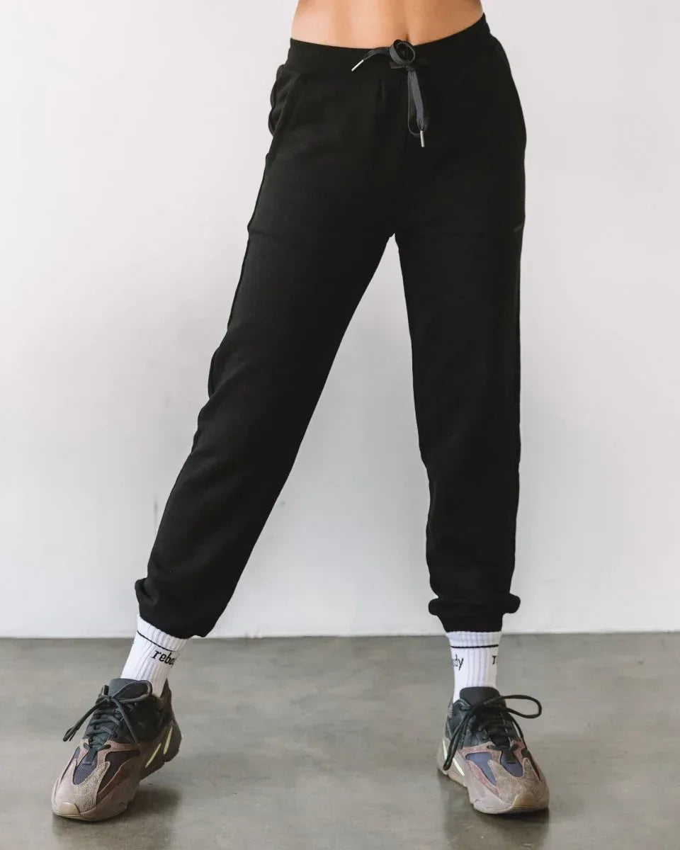 Rebody French Terry Sweatpants for Women - 7/8 Inseam, Baggy Fit, Pockets, Drawstring - Allen-Fitness