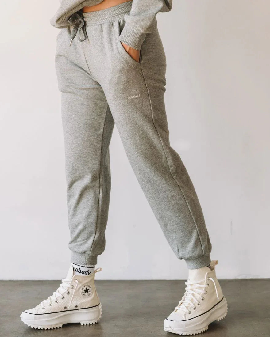 Rebody French Terry Sweatpants for Women - 7/8 Inseam, Baggy Fit, Pockets, Drawstring - Allen-Fitness