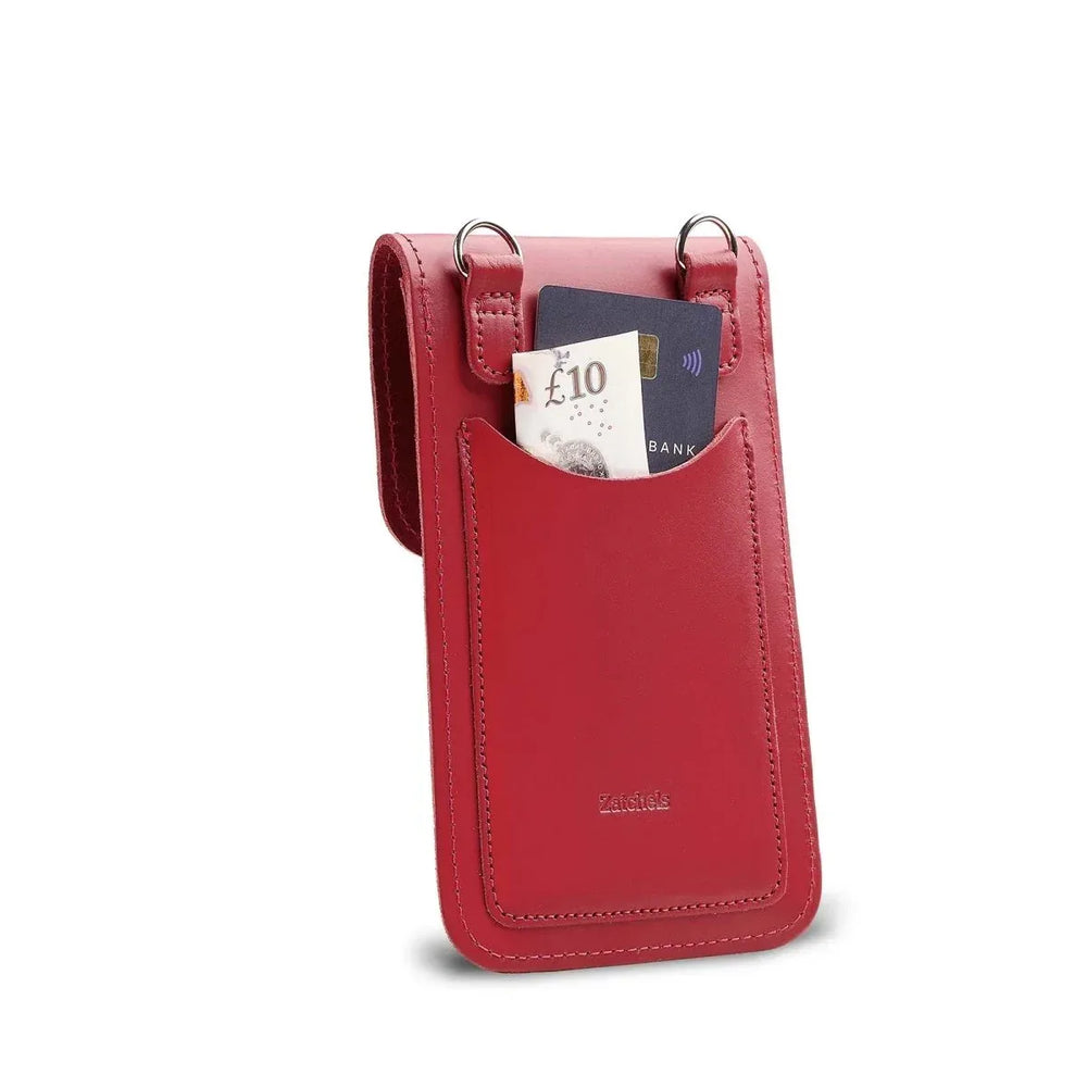 Red Leather Phone Case - Handmade Mobile Pouch with Adjustable Crossbody Strap and Pockets by Zatchels - Allen-Fitness