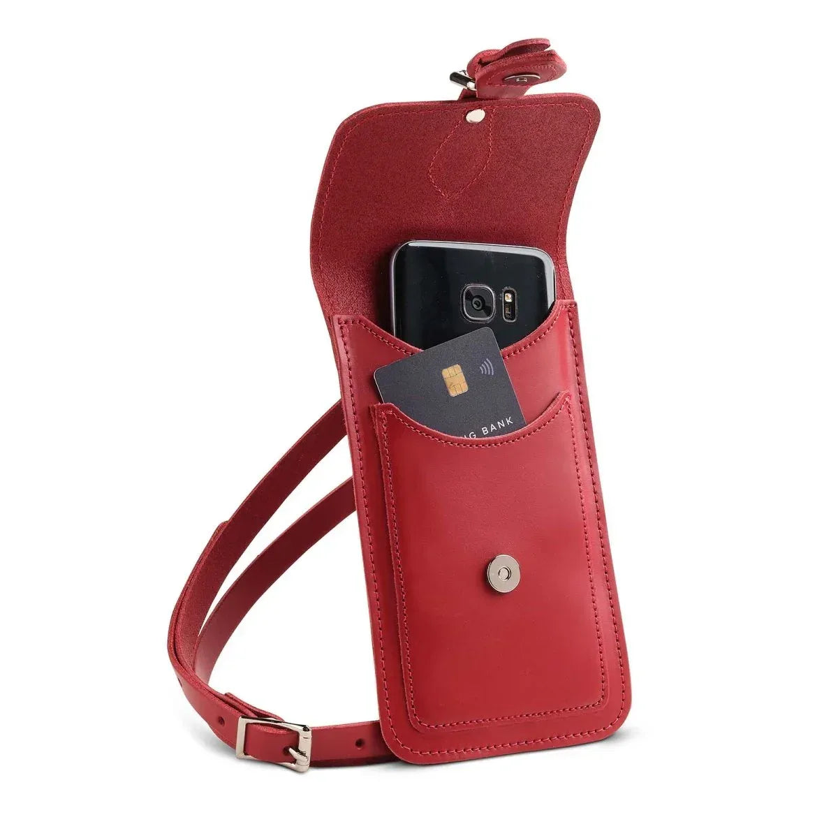 Red Leather Phone Case - Handmade Mobile Pouch with Adjustable Crossbody Strap and Pockets by Zatchels - Allen-Fitness