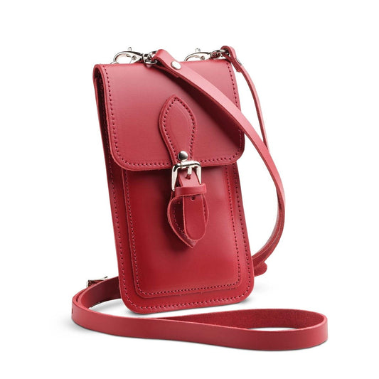 Red Leather Phone Case - Handmade Mobile Pouch with Adjustable Crossbody Strap and Pockets by Zatchels - Allen - Fitness