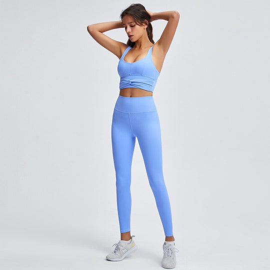 Rib Active Sports Bra &amp; Seamless Leggings 2pcs Set Women Twist Workout Studio Outfit Gym Crop Top High Rise Yoga Pants - Premium Fitness &amp; Activewear for Men &amp; Women|UK