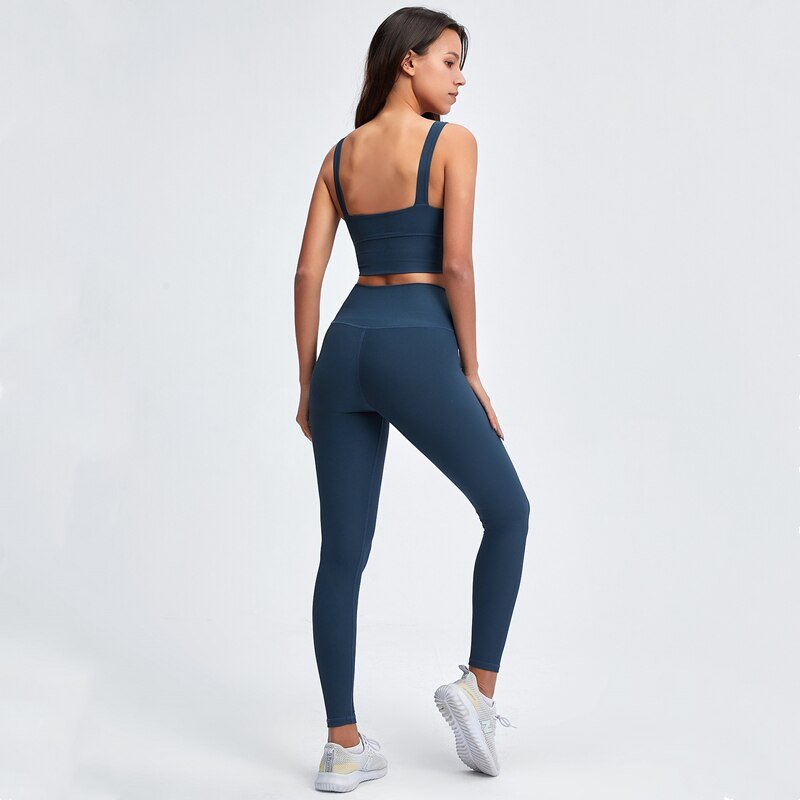 Rib Active Sports Bra &amp; Seamless Leggings 2pcs Set Women Twist Workout Studio Outfit Gym Crop Top High Rise Yoga Pants - Premium Fitness &amp; Activewear for Men &amp; Women|UK