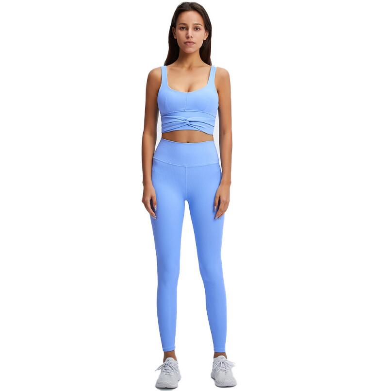 Rib Active Sports Bra &amp; Seamless Leggings 2pcs Set Women Twist Workout Studio Outfit Gym Crop Top High Rise Yoga Pants - Premium Fitness &amp; Activewear for Men &amp; Women|UK
