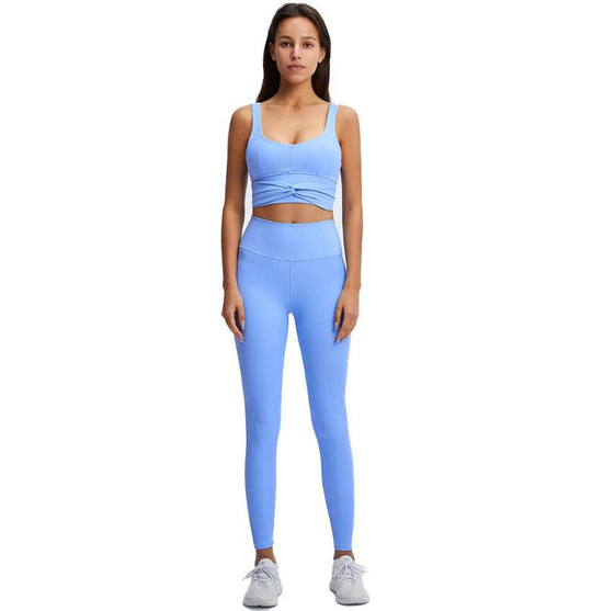 Rib Active Sports Bra &amp; Seamless Leggings 2pcs Set Women Twist Workout Studio Outfit Gym Crop Top High Rise Yoga Pants - Premium Fitness &amp; Activewear for Men &amp; Women|UK