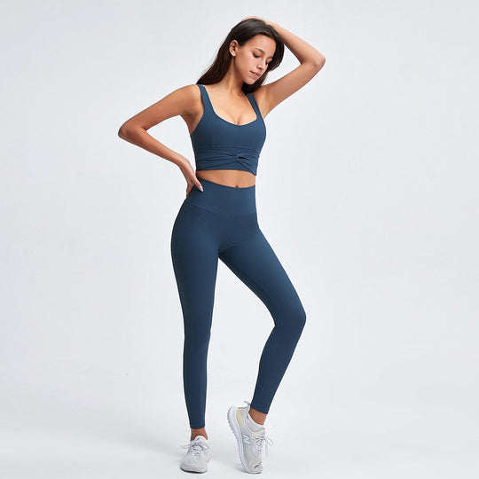 Rib Active Sports Bra &amp; Seamless Leggings 2pcs Set Women Twist Workout Studio Outfit Gym Crop Top High Rise Yoga Pants - Premium Fitness &amp; Activewear for Men &amp; Women|UK