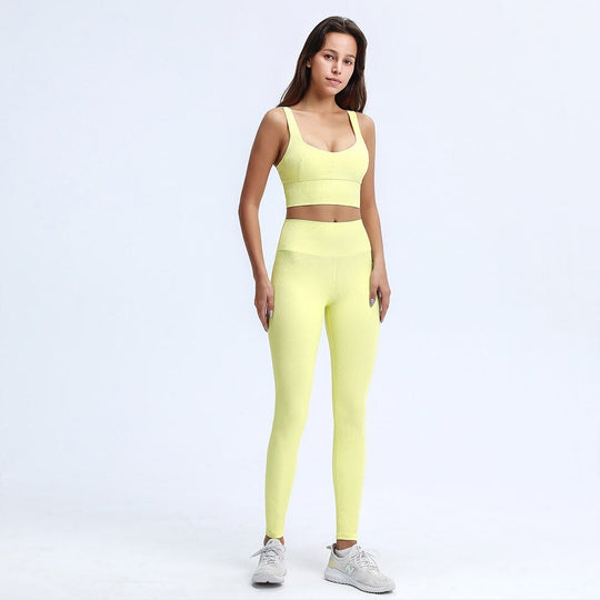 Rib Active Sports Bra &amp; Seamless Leggings 2pcs Set Women Twist Workout Studio Outfit Gym Crop Top High Rise Yoga Pants - Premium Fitness &amp; Activewear for Men &amp; Women|UK
