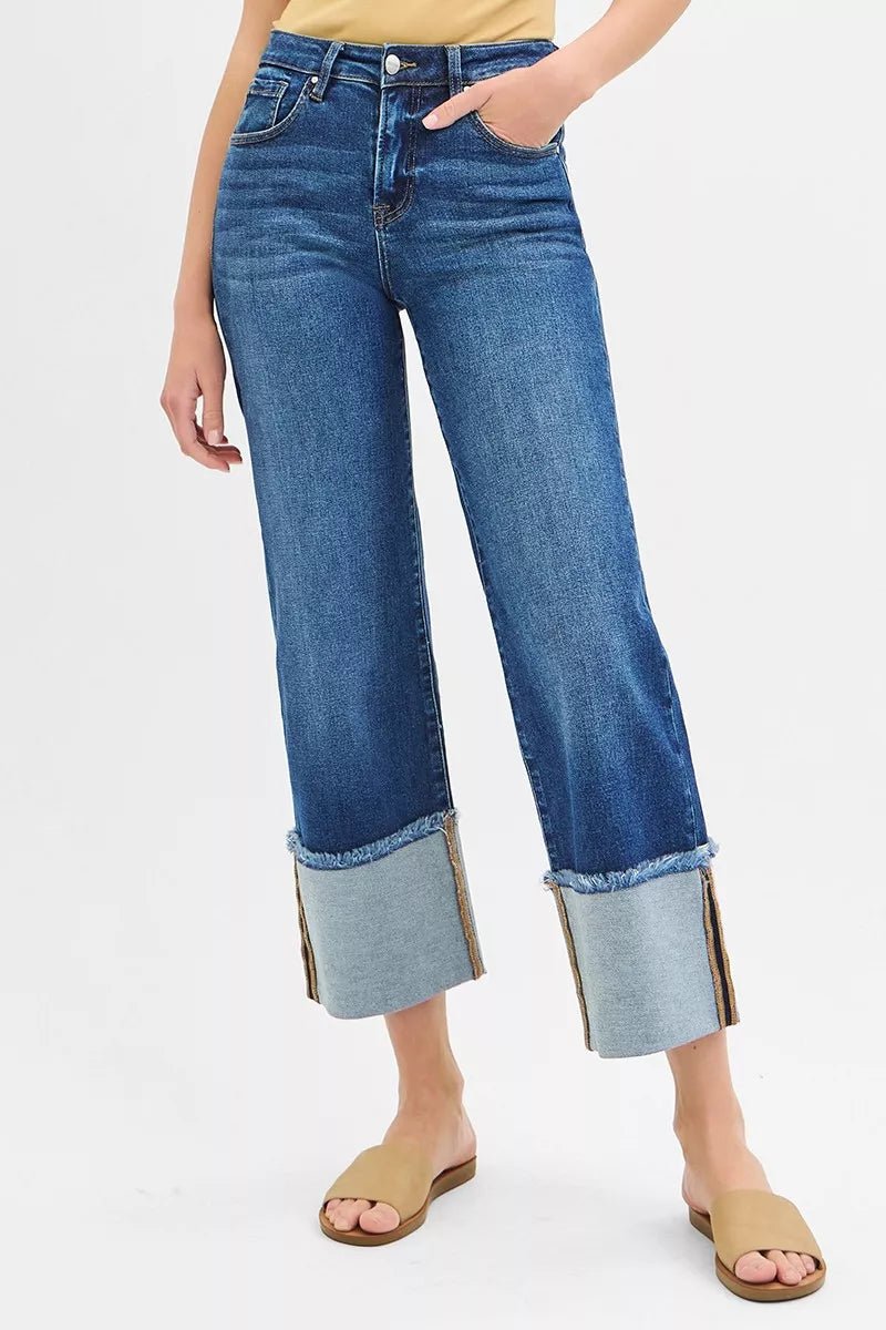 RISEN Full Size Mid Rise Crop Wide Wide Cuffed Jeans Plus Size - Allen Fitness | Running Shoes, Leggings &amp; Activewear UK