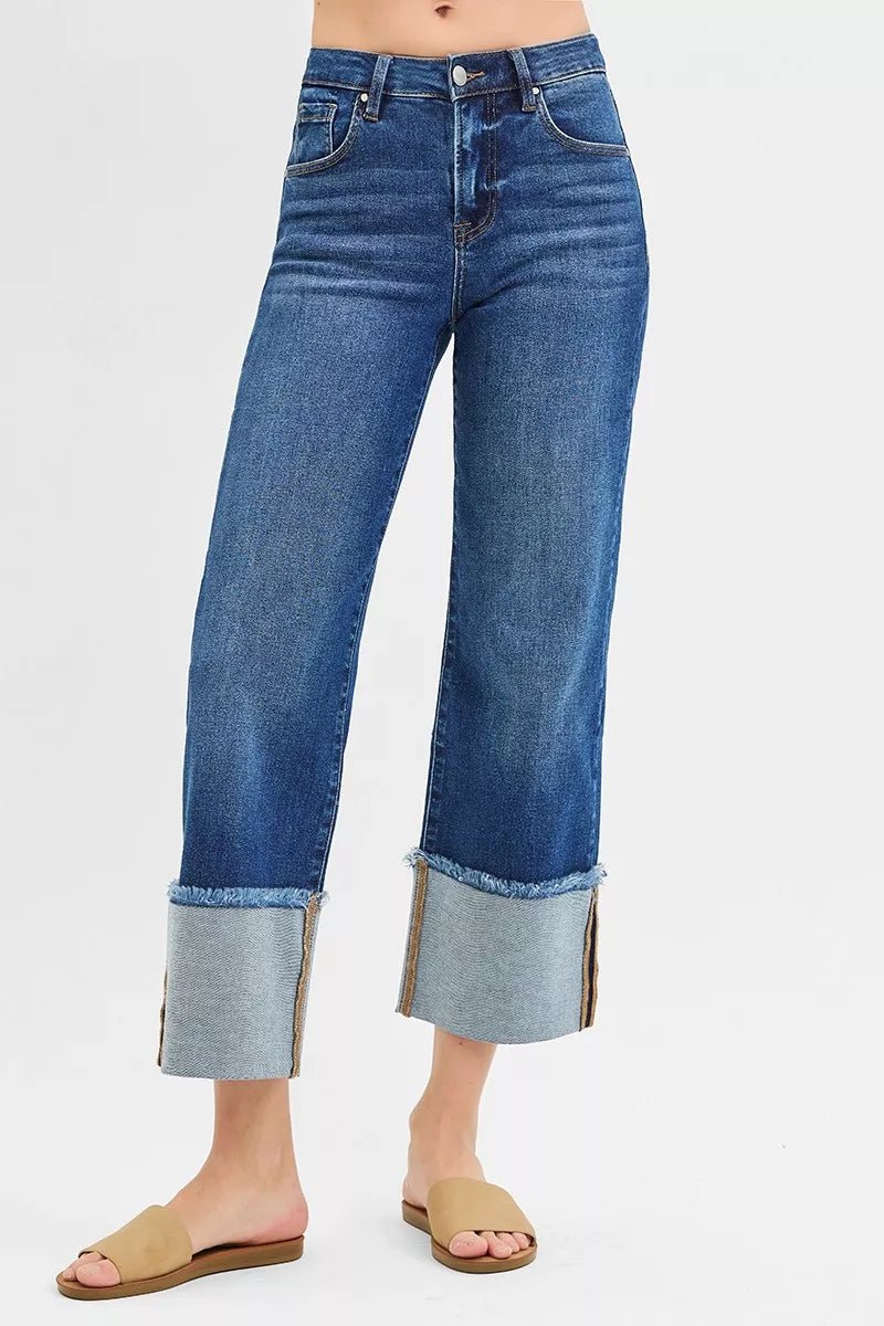 RISEN Full Size Mid Rise Crop Wide Wide Cuffed Jeans Plus Size - Allen Fitness | Running Shoes, Leggings &amp; Activewear UK