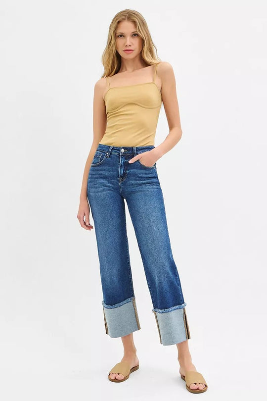 RISEN Full Size Mid Rise Crop Wide Wide Cuffed Jeans Plus Size - Allen Fitness | Running Shoes, Leggings &amp; Activewear UK
