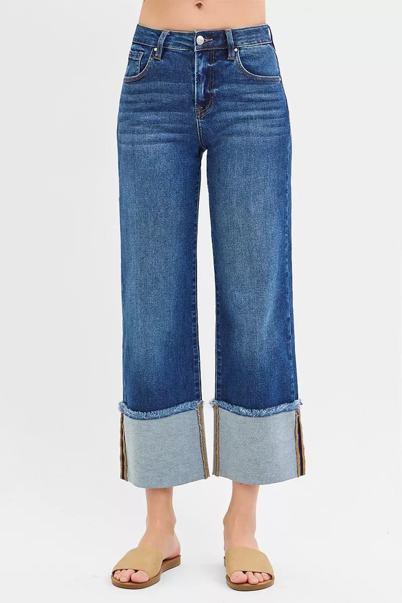 RISEN Full Size Mid Rise Crop Wide Wide Cuffed Jeans Plus Size - Allen Fitness | Running Shoes, Leggings & Activewear UK