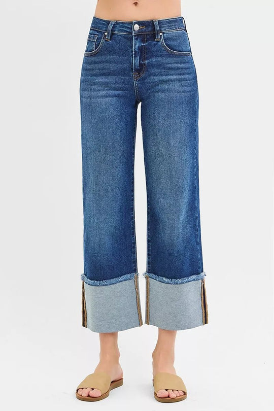 RISEN Full Size Mid Rise Crop Wide Wide Cuffed Jeans Plus Size - Allen Fitness | Running Shoes, Leggings &amp; Activewear UK