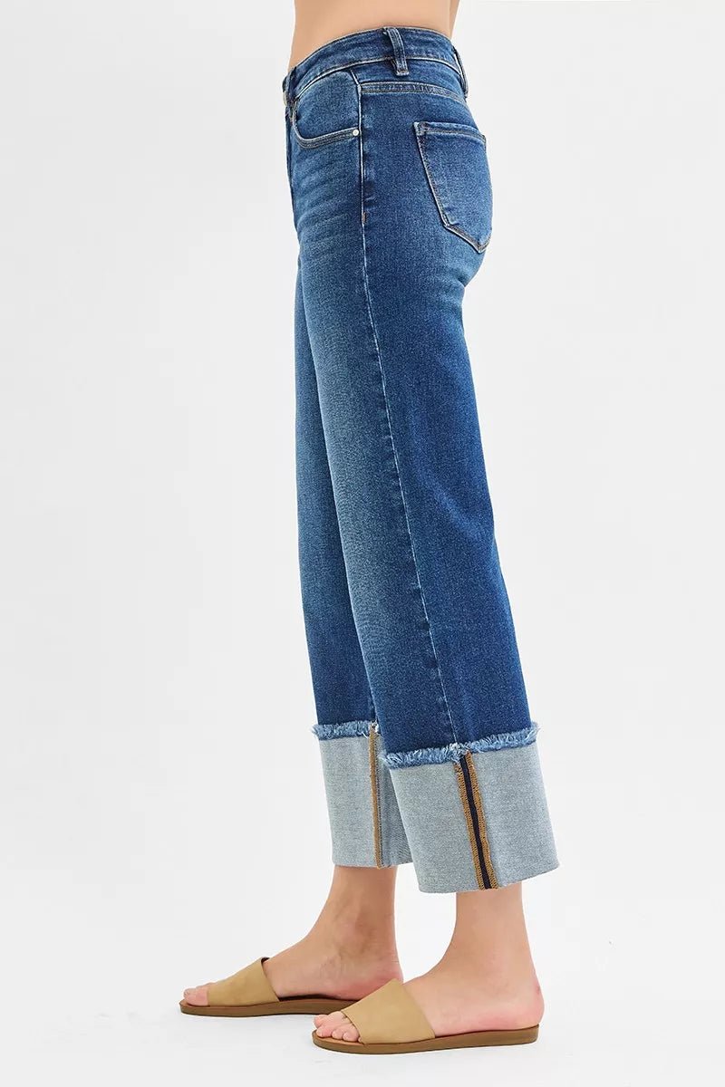 RISEN Full Size Mid Rise Crop Wide Wide Cuffed Jeans Plus Size - Allen Fitness | Running Shoes, Leggings &amp; Activewear UK