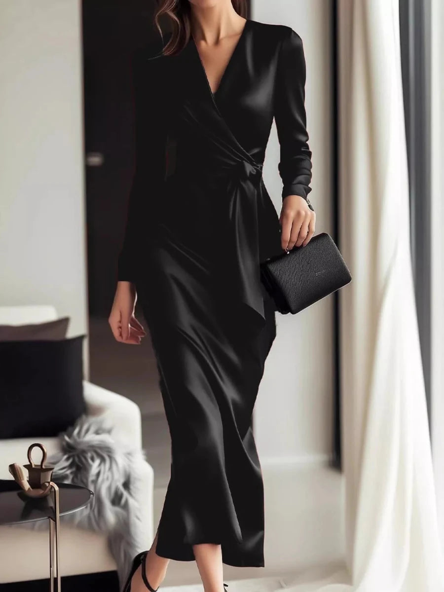 Satin Wrap Long Sleeve Midi Dress - Allen Fitness | Running Shoes, Leggings &amp; Activewear UK
