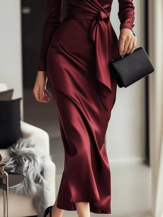 Satin Wrap Long Sleeve Midi Dress - Allen Fitness | Running Shoes, Leggings &amp; Activewear UK