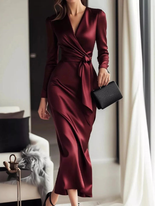 Satin Wrap Long Sleeve Midi Dress - Allen Fitness | Running Shoes, Leggings &amp; Activewear UK