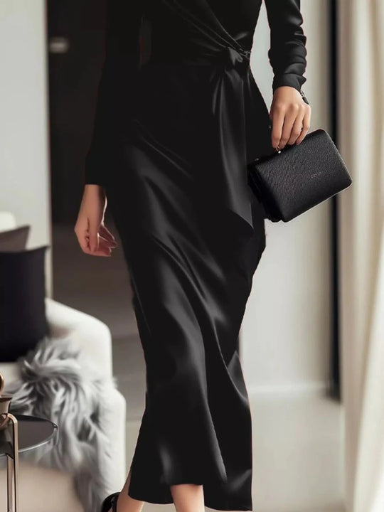 Satin Wrap Long Sleeve Midi Dress - Allen Fitness | Running Shoes, Leggings &amp; Activewear UK