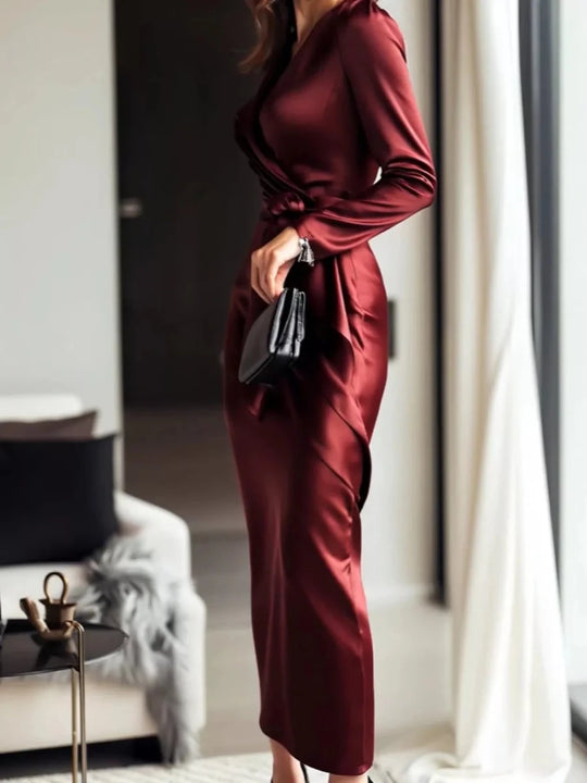 Satin Wrap Long Sleeve Midi Dress - Allen Fitness | Running Shoes, Leggings &amp; Activewear UK
