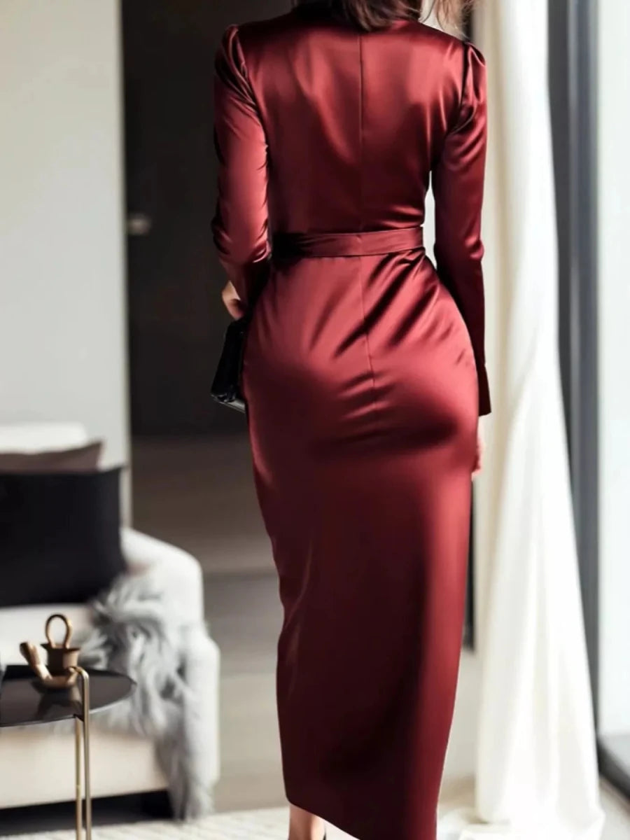 Satin Wrap Long Sleeve Midi Dress - Allen Fitness | Running Shoes, Leggings & Activewear UK