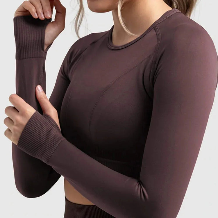 Seamless Sports Bra Set with Peach Hip Trousers – Super Stretch Long Sleeve Yoga Outfit S, M, L - Allen-Fitness